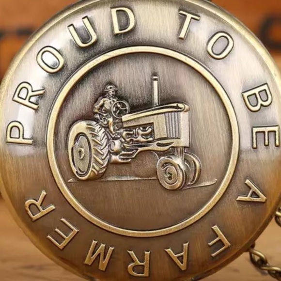 Farmer Bronze Pocket Watch Chained Pendant Retro Quartz Analog Gift Pouch - Picture 8 of 16